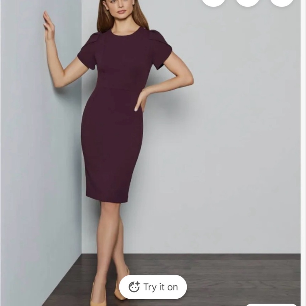 Calvin Klein Tulip Sleeve Dark Purple Midi Sheath Dress NWT